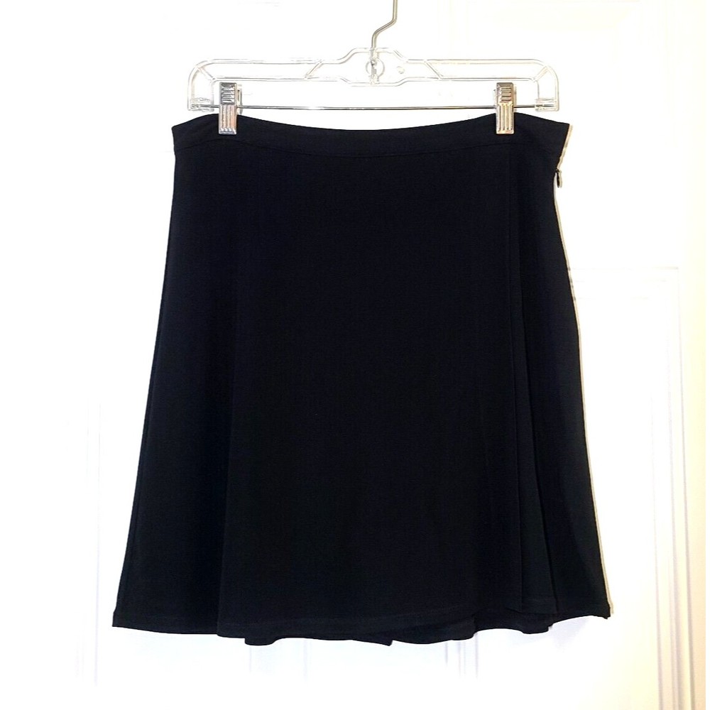 J Jill Skort Skirt Black Faux Wrap Slinky Stretch Petite Size 8P Side Zip